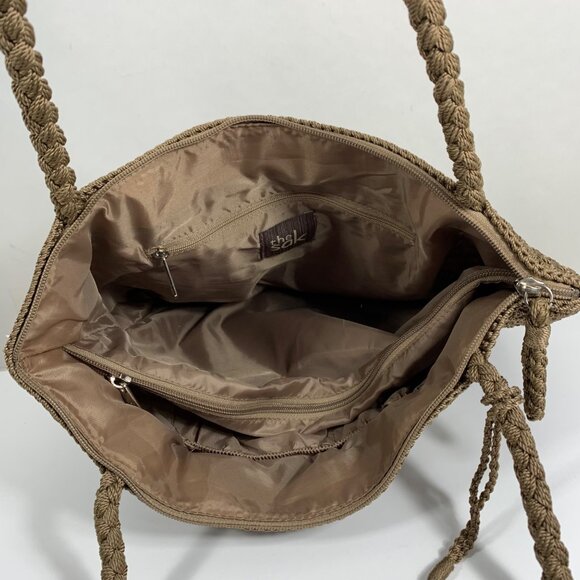 The SAK Beige Crochet Shoulder Bag Zipper Closure Inner Pockets Dividers EUC - Picture 13 of 16